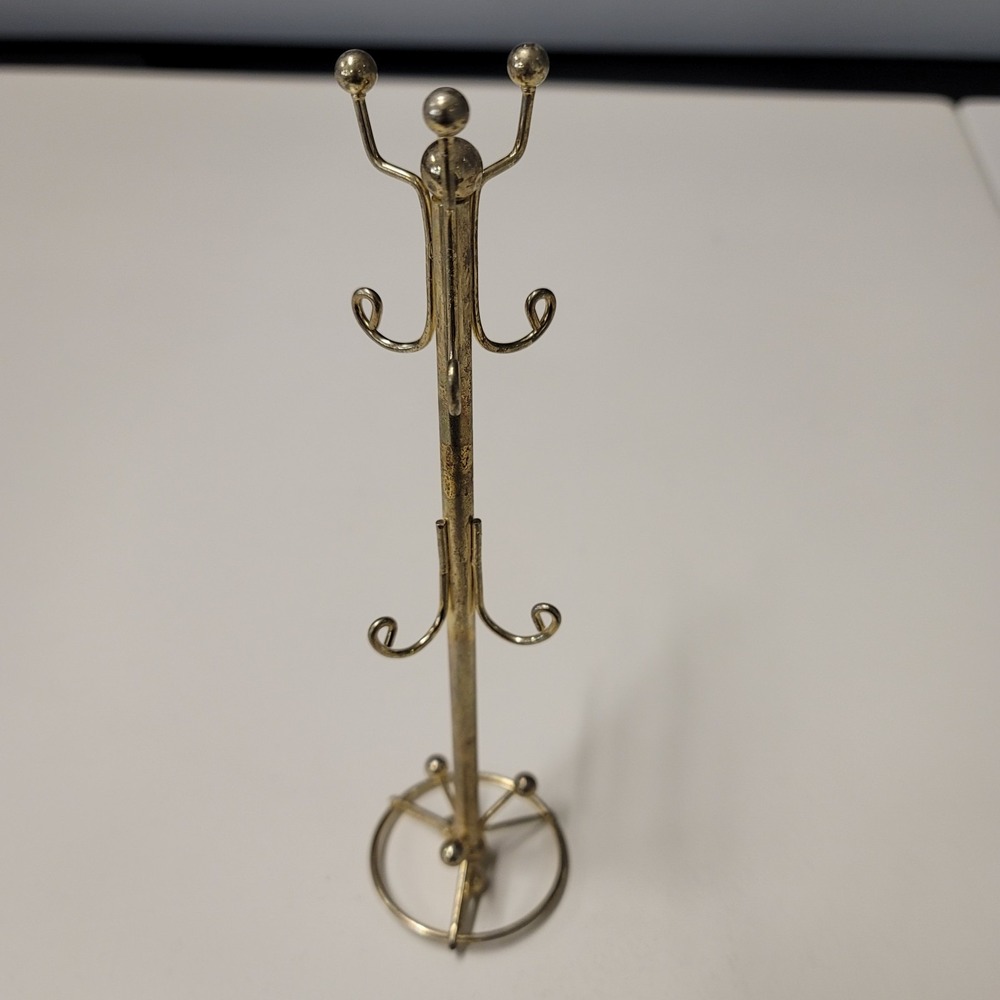 Vintage Doll House Miniature Brass Toy Hall Tree Coat‎ Rack Jewelry Hanger 7.5"